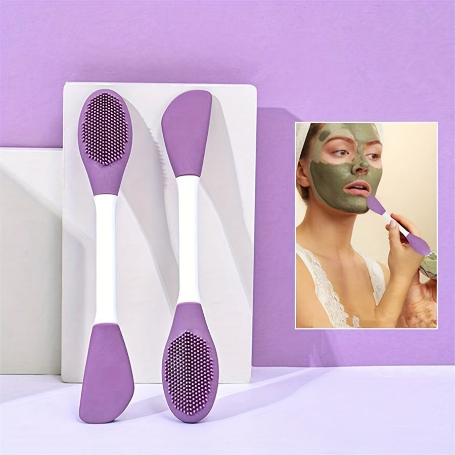 1pc Dual-Head Silicone Facial Cleansing Brush - Manual Face Mask Applicator and Cleansing Tool, Skin-Friendly Unscented for Masks, Essences, Face Creams, and Lotions