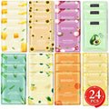 24pcs Assorted Natural Fruit Extract Facial Masks Set, Moisturizing and Soothing, Nourishing Skin Care Sheet Masks, Variety Pack with Mango, Avocado, Carrot, Vitamin C, Hydration Formula, 25ml Serum Per Mask
